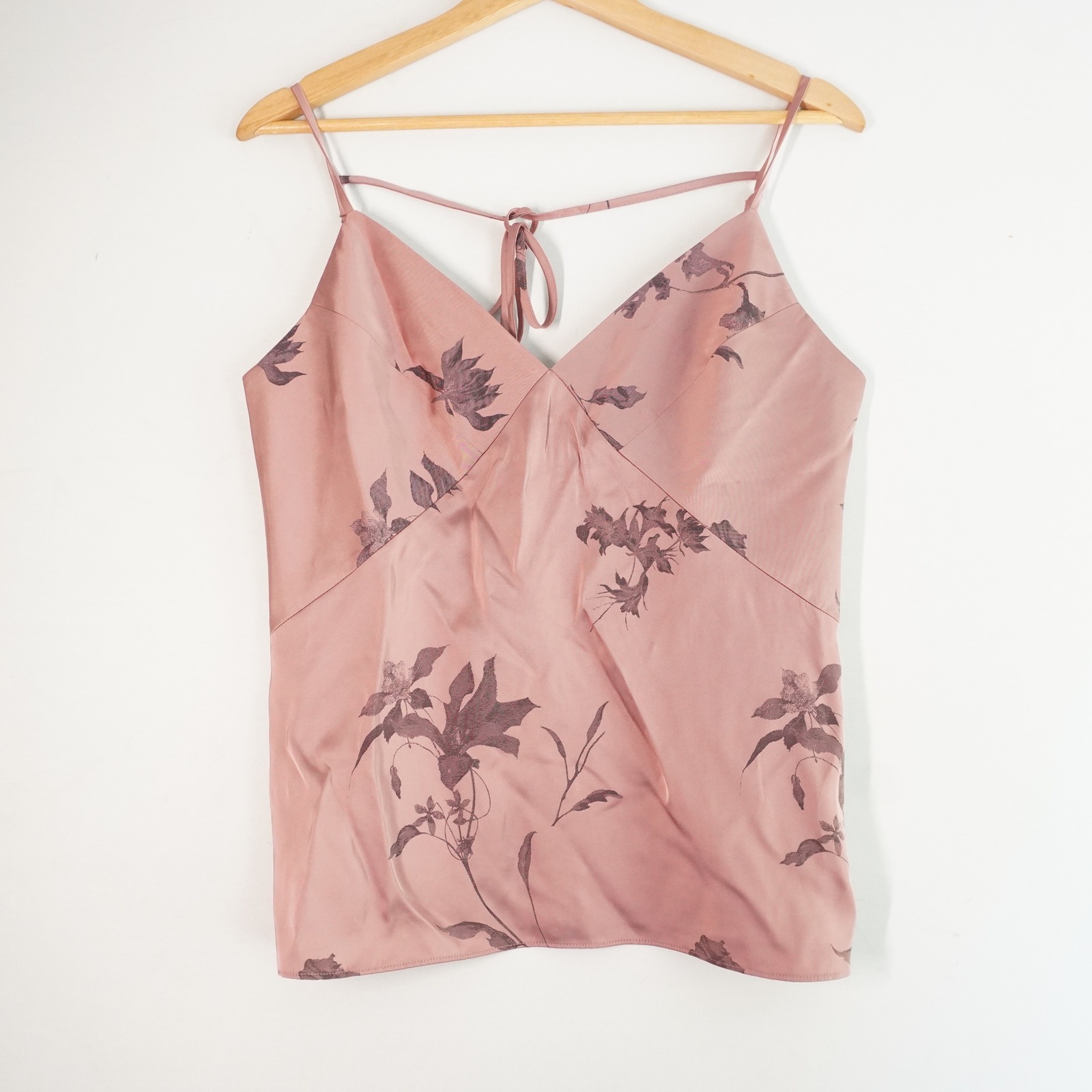 Club Monaco Floral Cami Top Tie Back Strappy Blouse Mauve Pink M Y2k Babydolll